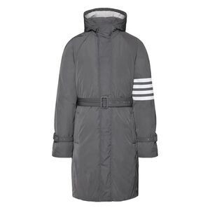 Thom Browne Men Poly Twill 4-Bar Hooded Down Parka With Belt